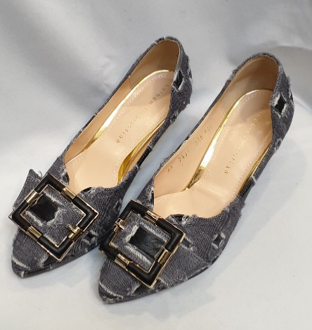 Sophisticated Dark Blue Square Design Shoes made from Natural Calfskin ...